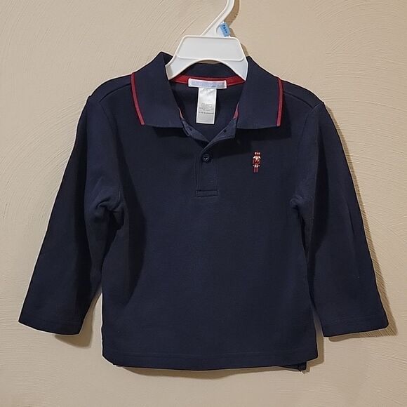 Janie AND JACK NAVY BLUE LONG-SLEEVE POLO WITH NUTCRACKER ON CHEST, SIZE 18-24 M - Picture 1 of 5